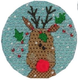 click here to view larger image of Rudolph w/Holly and Berries (hand painted canvases)