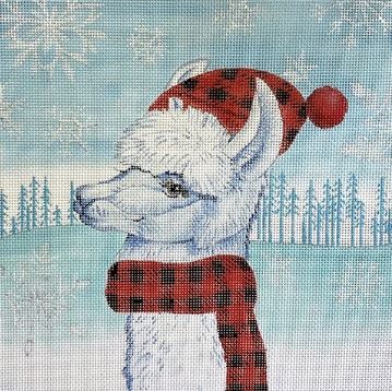 click here to view larger image of Fa La La Llama IV - Plaid Hat (hand painted canvases)
