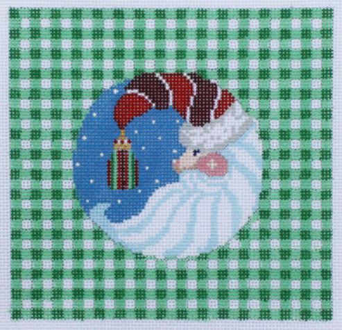 click here to view larger image of Crescent Santa w/Gingham Border (hand painted canvases)