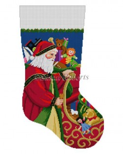 click here to view larger image of Santa at Sleigh Stocking (hand painted canvases)