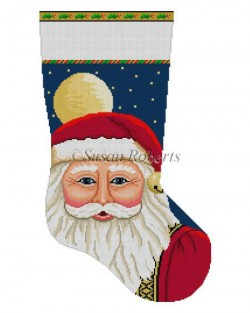 click here to view larger image of Santa Face w/Moon Stocking (hand painted canvases)