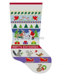 click here to view larger image of Santa and Animals Stripe Stocking (hand painted canvases)