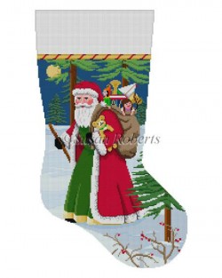 click here to view larger image of Walking Stick Santa Stocking (hand painted canvases)