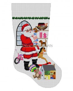click here to view larger image of Standing Santa in Front of Window Stocking (hand painted canvases)
