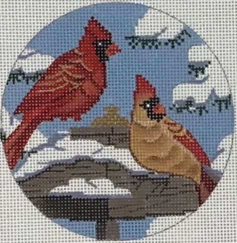 click here to view larger image of Two Cardinals Ornament (hand painted canvases)