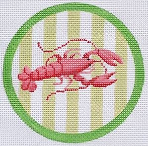click here to view larger image of Lobster on Bright Lime Cabana Stripes  (hand painted canvases 2)