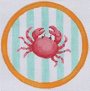 click here to view larger image of Crab on Aqua Cabana Stripes (hand painted canvases 2)