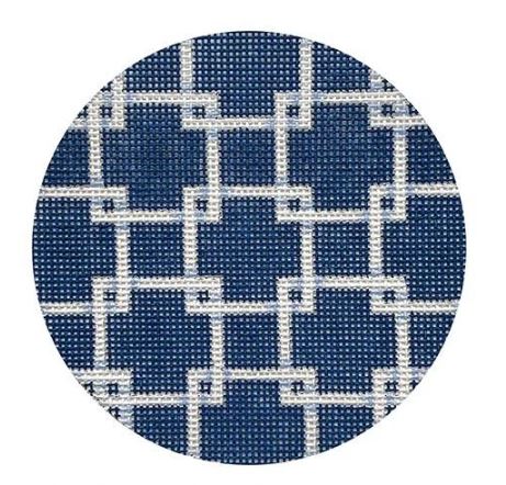 click here to view larger image of Square Lattice Round - Navy (hand painted canvases)