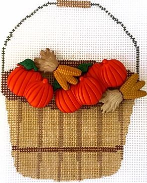 click here to view larger image of Pumpkin and Corn Basket (hand painted canvases)
