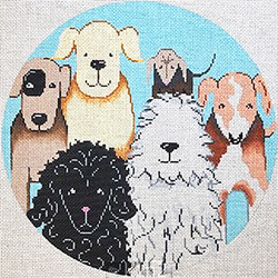 click here to view larger image of Doggies Collage Round (hand painted canvases)