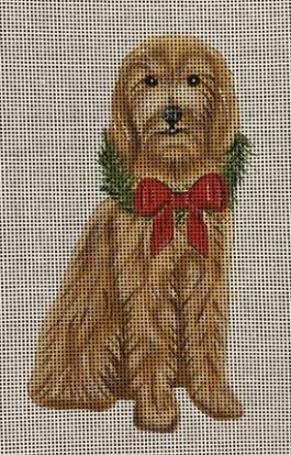 click here to view larger image of Holiday Goldendoodle Ornament (hand painted canvases)