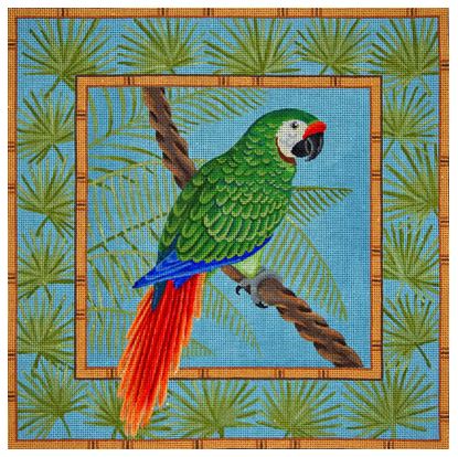 click here to view larger image of Green Macaw in Palm Leaves (hand painted canvases)