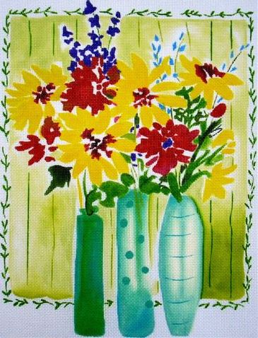 click here to view larger image of Flowers in Tall Vases (hand painted canvases)