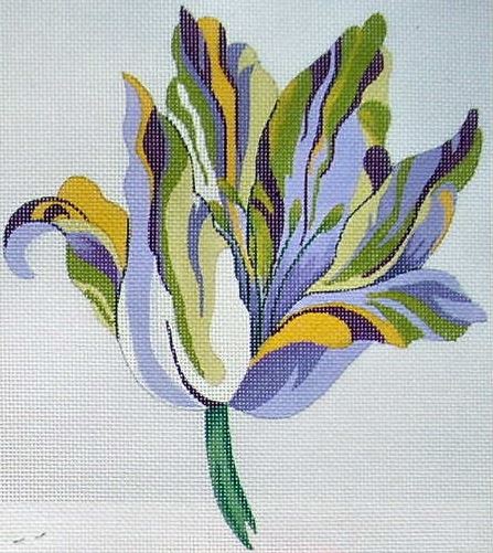 click here to view larger image of Purple/Yellow Tulip on White (hand painted canvases)