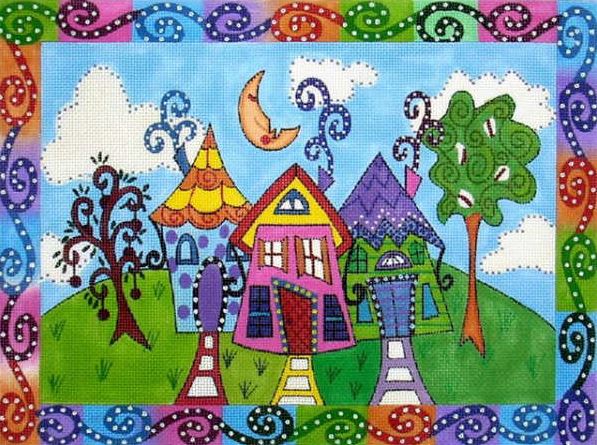 click here to view larger image of Three Houses on a Hill (hand painted canvases)