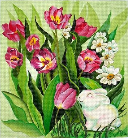 click here to view larger image of Tulips w/Bunny (hand painted canvases)