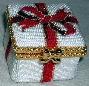 click here to view larger image of Gift Box w/Red Bow - Square Hinged Box (hand painted canvases)