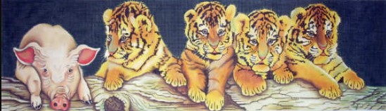 click here to view larger image of Tiger Cubs w/Pig (hand painted canvases)