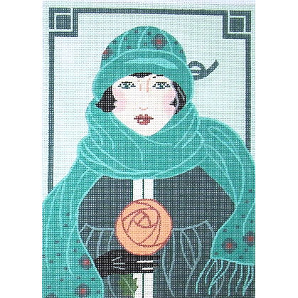click here to view larger image of Teal Hat - Art Deco (hand painted canvases)