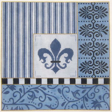 click here to view larger image of Blue Fleur w/Borders (hand painted canvases)