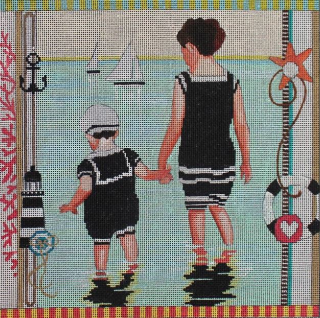click here to view larger image of Vintage Children Wading (hand painted canvases)