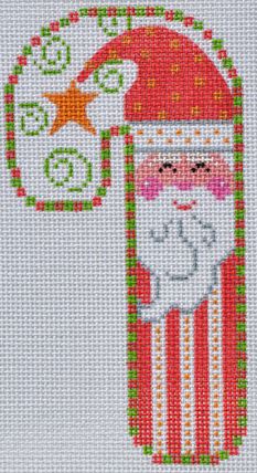 click here to view larger image of Checkered Santa Candy Cane (hand painted canvases)