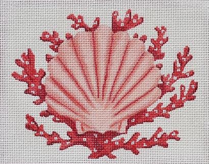 click here to view larger image of Scallop Shell w/Coral (hand painted canvases 2)
