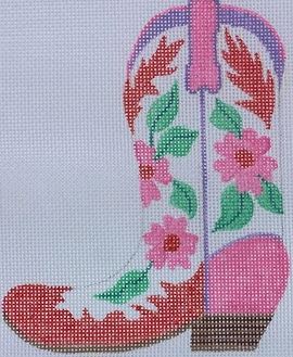 click here to view larger image of Cowgirl Boot Pink/Red Flowers - Pointing Left (hand painted canvases 2)