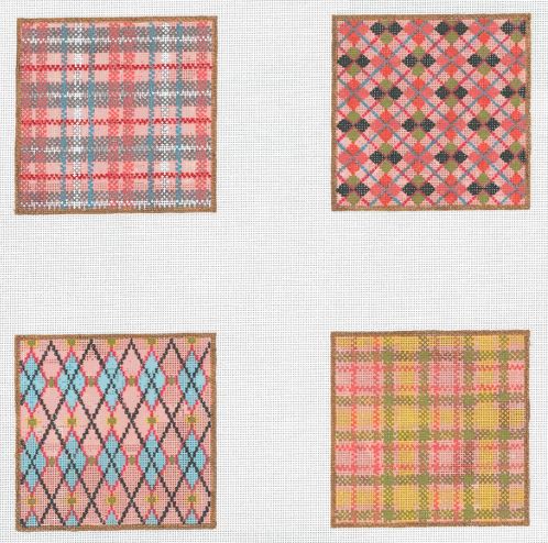 click here to view larger image of Mad for Plaid Coaster Set (hand painted canvases)