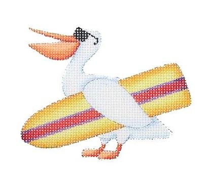 click here to view larger image of By the Sea - Pelican w/ Surf Board (hand painted canvases)