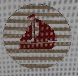 click here to view larger image of Sailboat on Stripe - Red/Khaki (hand painted canvases)