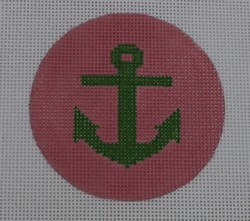 click here to view larger image of Anchor on Solid Background - Green/Pale Pink (hand painted canvases)