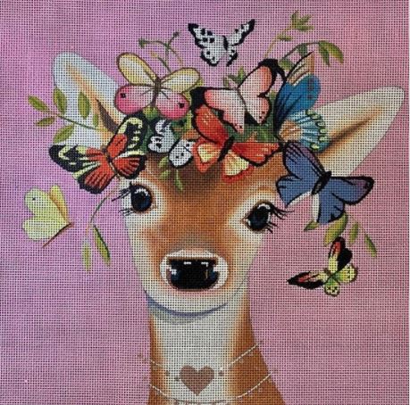 click here to view larger image of Deer w/Butterﬂies (hand painted canvases)