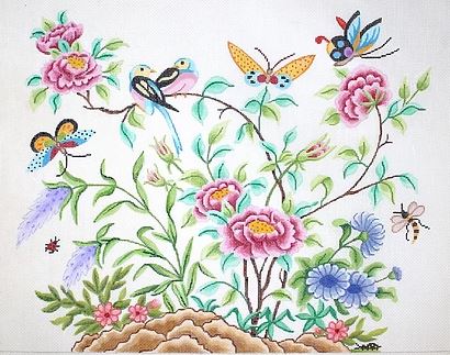 click here to view larger image of Chinese Birds Butterflies and Peonies       (hand painted canvases 2)