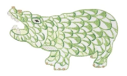 click here to view larger image of Mini Herend Style Hippo - Lime/Gold (hand painted canvases 2)