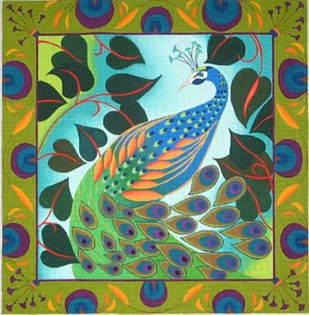 click here to view larger image of Peacock w/Border (hand painted canvases)