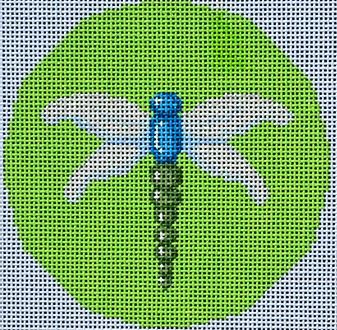 click here to view larger image of Dragonfly Round/Lime (hand painted canvases)