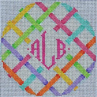 click here to view larger image of Woven Ribbon Round/Monogram   (hand painted canvases)
