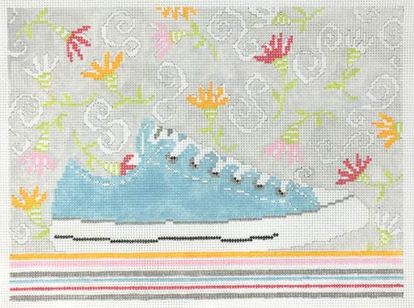click here to view larger image of Aqua Sneaker and Funky Flowers (hand painted canvases)