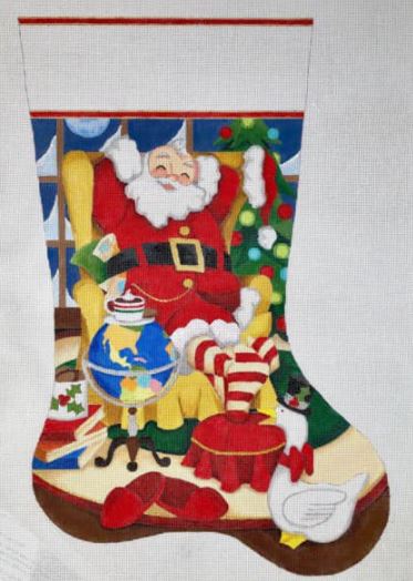 click here to view larger image of Santa Back at Home Stocking (hand painted canvases)
