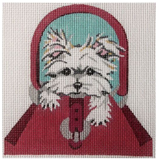 click here to view larger image of Maltese Puppy in Burgundy Purse (hand painted canvases)