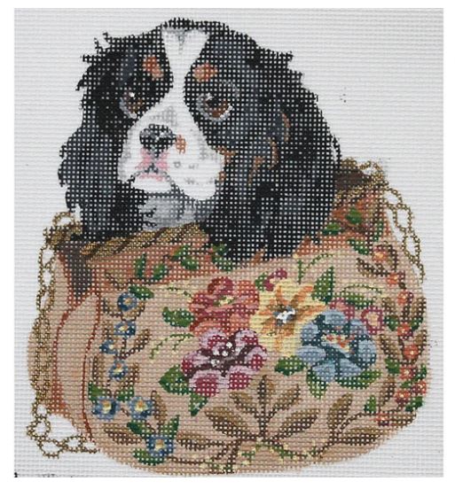 click here to view larger image of King Charles Spaniel in Floral Purse (hand painted canvases)