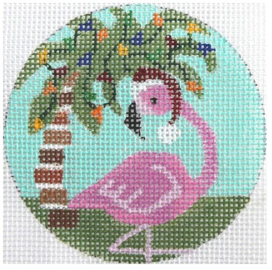 click here to view larger image of Flamingo w/Palm Tree Ornament (hand painted canvases)