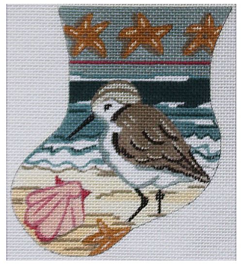 click here to view larger image of Sandpiper w/Shell Mini Stocking (hand painted canvases)