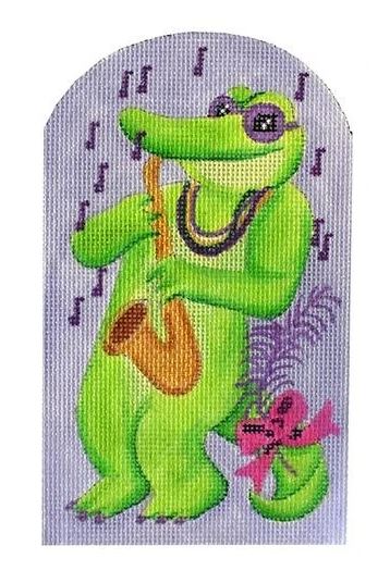 click here to view larger image of Mardi Gras Mini - Jazzy Gator (hand painted canvases 2)