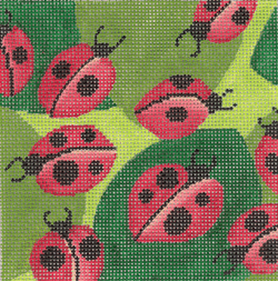 click here to view larger image of Lady Bugs on Green (hand painted canvases)