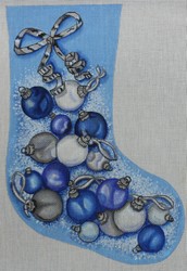 click here to view larger image of Blue/White/Silver Ornament Stocking (hand painted canvases)