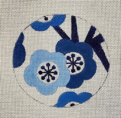click here to view larger image of Blue Flower Round Ornament (hand painted canvases)