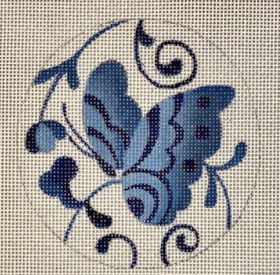 click here to view larger image of Blue Butterfly Round Ornament (hand painted canvases)
