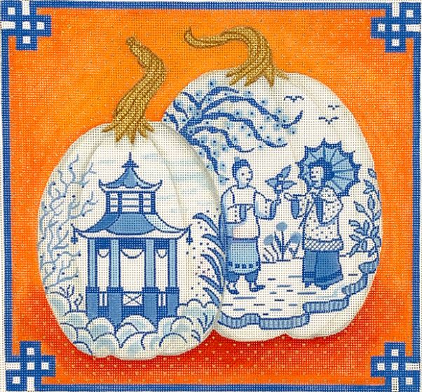 click here to view larger image of Chinoiserie Porcelain Pumpkins w/Chinese Border (hand painted canvases 2)